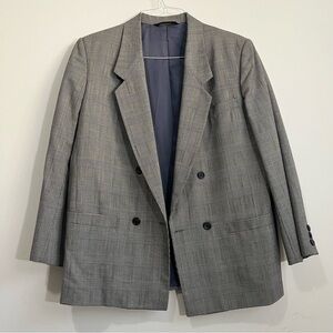 Vtg Mark Shale Mens Plaid Double Breast Sports Coat 42S Gray Made In USA Classic